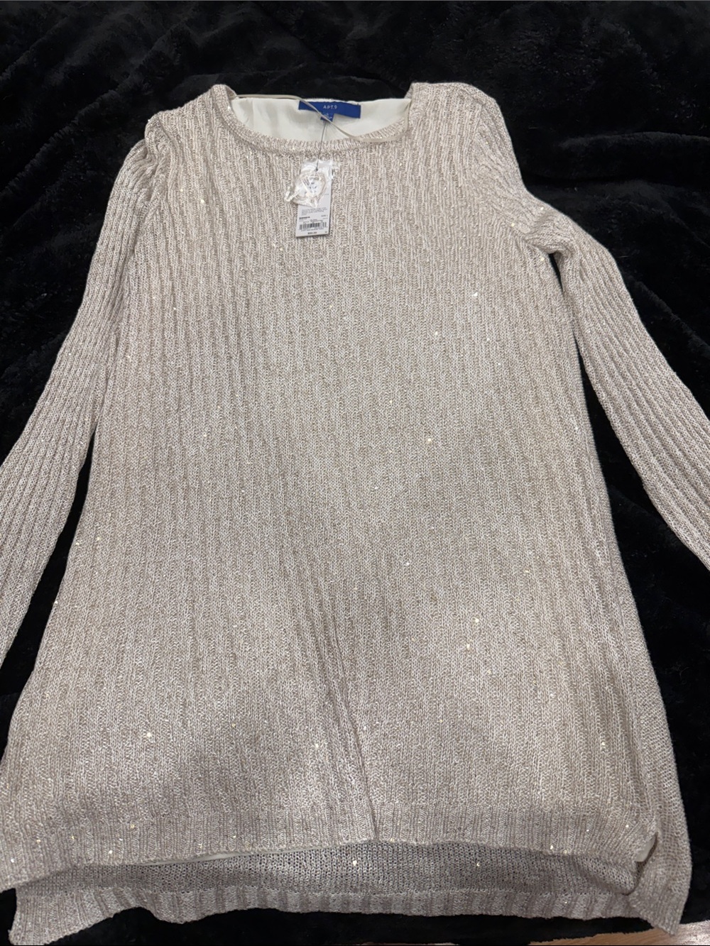 Apt. 9 Metallic Cream Ribbed Scoop Neck Sweater